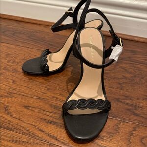 Stuart Weitzman Black Wavy Strap Heels